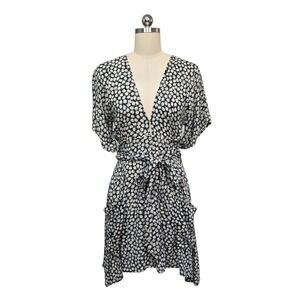 FAITHFULL THE BRAND Floral Print Midi Wrap Dress Navy White Tan Size Large